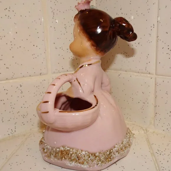 Vintage Ucagco Ceramic Women in Pink Dress w/ Basket Figurine antique lady - Picture 12 of 16